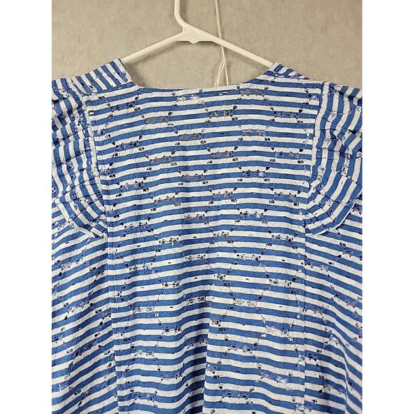 Anthropologie Blue Floral Striped Eyelet Cropped Ruffle Cardigan Women's One Sz - Picture 7 of 11